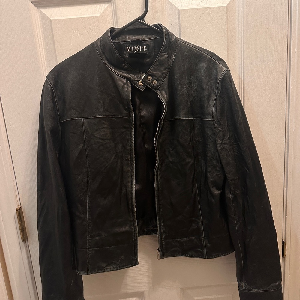 Mixit Black Leather Jacket with Silver Accents